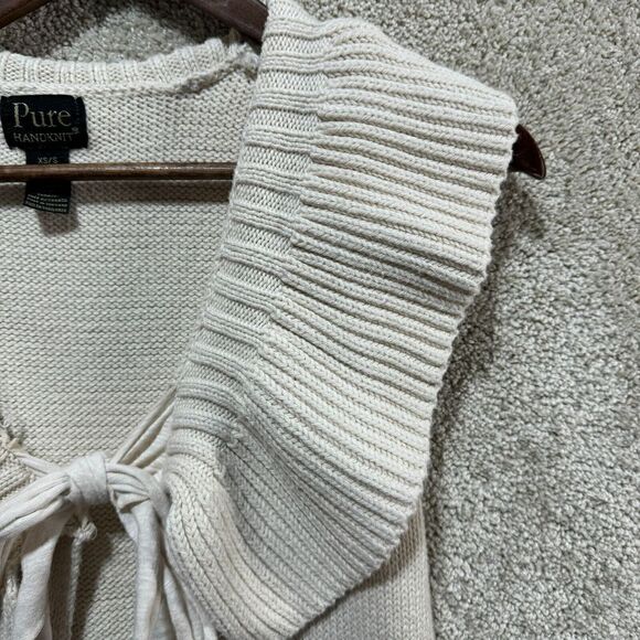 Pure Handknit Sweater Vest Women's XS/S Tan Collared Tie Front Ruffle Hem Cotton - Picture 6 of 12